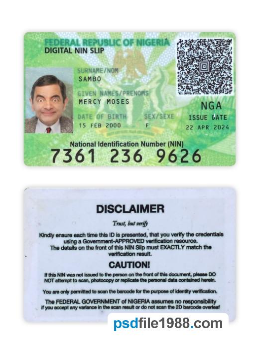 Nigeria Digital NIN Slip Card